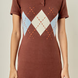 Argyle Knit Polo Mini Dress