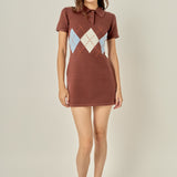 Argyle Knit Polo Mini Dress