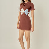 Argyle Knit Polo Mini Dress