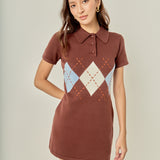 Argyle Knit Polo Mini Dress