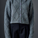 Lurex Argyle Knit Cardigan