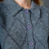 Lurex Argyle Knit Cardigan