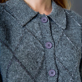 Lurex Argyle Knit Cardigan