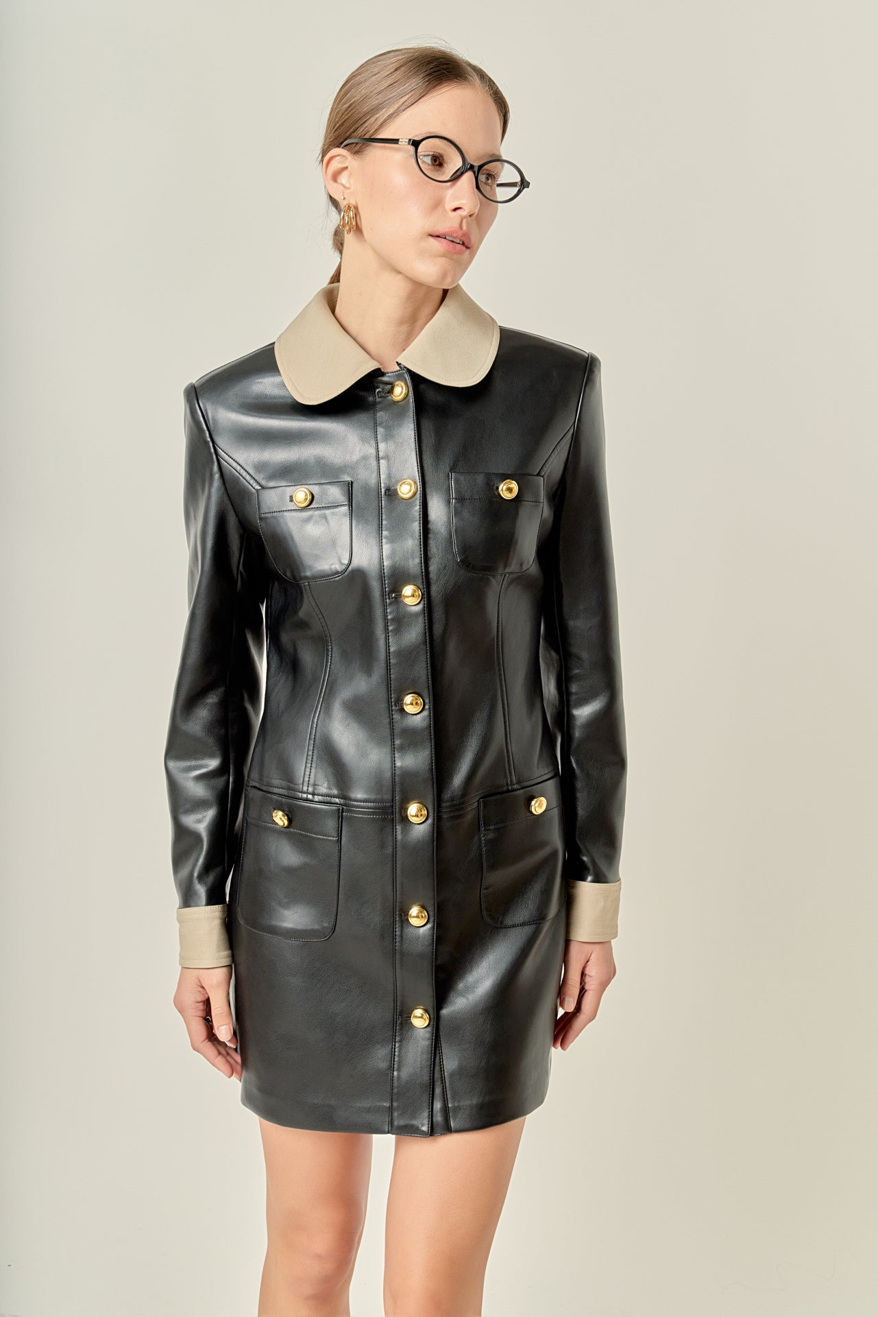 English Factory - Victoria Faux Leather Mini Dress Black / L English Factory - Victoria Faux Leather Mini Dress Black / L
