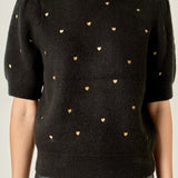 Heart-Embroidered Puff Sleeve Knit