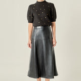 Heart-Embroidered Puff Sleeve Knit