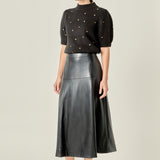 Heart-Embroidered Puff Sleeve Knit