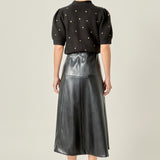 Heart-Embroidered Puff Sleeve Knit