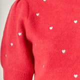 Heart-Embroidered Puff Sleeve Knit