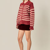 Striped Cardigan with Ruffled Sleeves