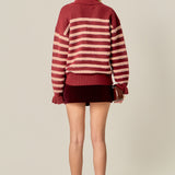 Striped Cardigan with Ruffled Sleeves