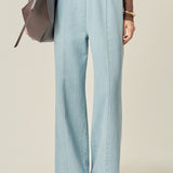 Elastic Waist Pintuck Denim Pants