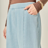 Elastic Waist Pintuck Denim Pants
