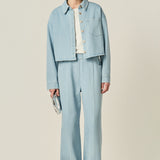 Elastic Waist Pintuck Denim Pants