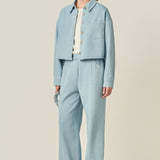 Elastic Waist Pintuck Denim Pants