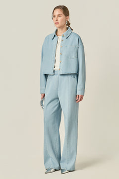 Elastic Waist Pintuck Denim Pants