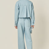 Elastic Waist Pintuck Denim Pants