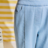 Elastic Waist Pintuck Denim Pants