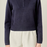 Flower Embroidery Zip Up Knit