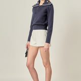 Flower Embroidery Zip Up Knit