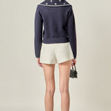 Flower Embroidery Zip Up Knit
