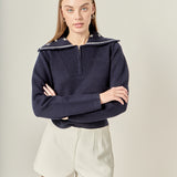 Flower Embroidery Zip Up Knit