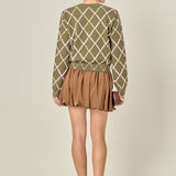 Diamond Heart Pattern Knit Cardigan