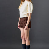 Pearl-Detail Puff Sleeve Knit Top