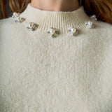 Pearl-Detail Puff Sleeve Knit Top