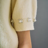 Pearl-Detail Puff Sleeve Knit Top