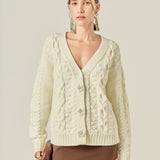 Cable Knit Cardigan with Flower Detail