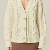 Cable Knit Cardigan with Flower Detail