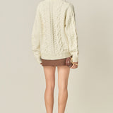 Cable Knit Cardigan with Flower Detail