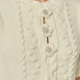 Cable Puff Sleeve Knit with Flower Details