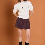 Cable Puff Sleeve Knit with Flower Details