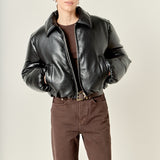 Padded Faux Leather Bomber