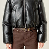 Padded Faux Leather Bomber