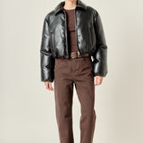 Padded Faux Leather Bomber