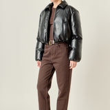 Padded Faux Leather Bomber