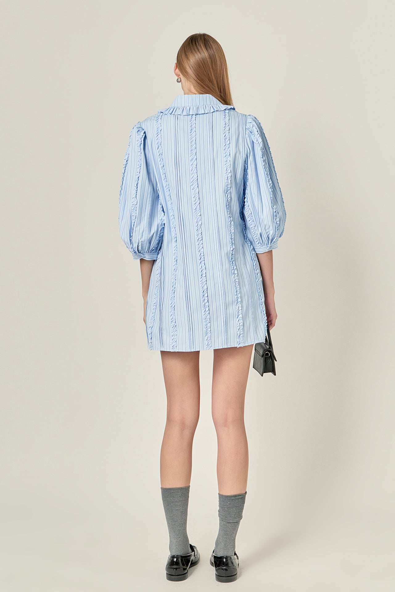 blue ruffle shirt dress Sail to Sable Blue & White Stripe Ruffle Hem Shirt Dress BLUE/WHITE / S / JM26002