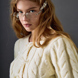 Pearl Bow Cable Knit Cardigan