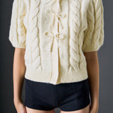 Pearl Bow Cable Knit Cardigan