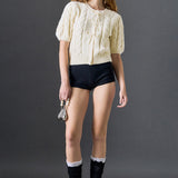 Pearl Bow Cable Knit Cardigan