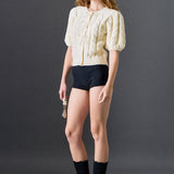 Pearl Bow Cable Knit Cardigan