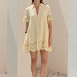 Eyelet Trim Linen Mini Dress