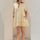 Eyelet Trim Linen Mini Dress