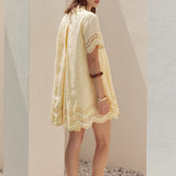 Eyelet Trim Linen Mini Dress