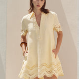 Eyelet Trim Linen Mini Dress