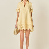 Eyelet Trim Linen Mini Dress