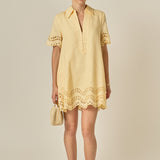 Eyelet Trim Linen Mini Dress